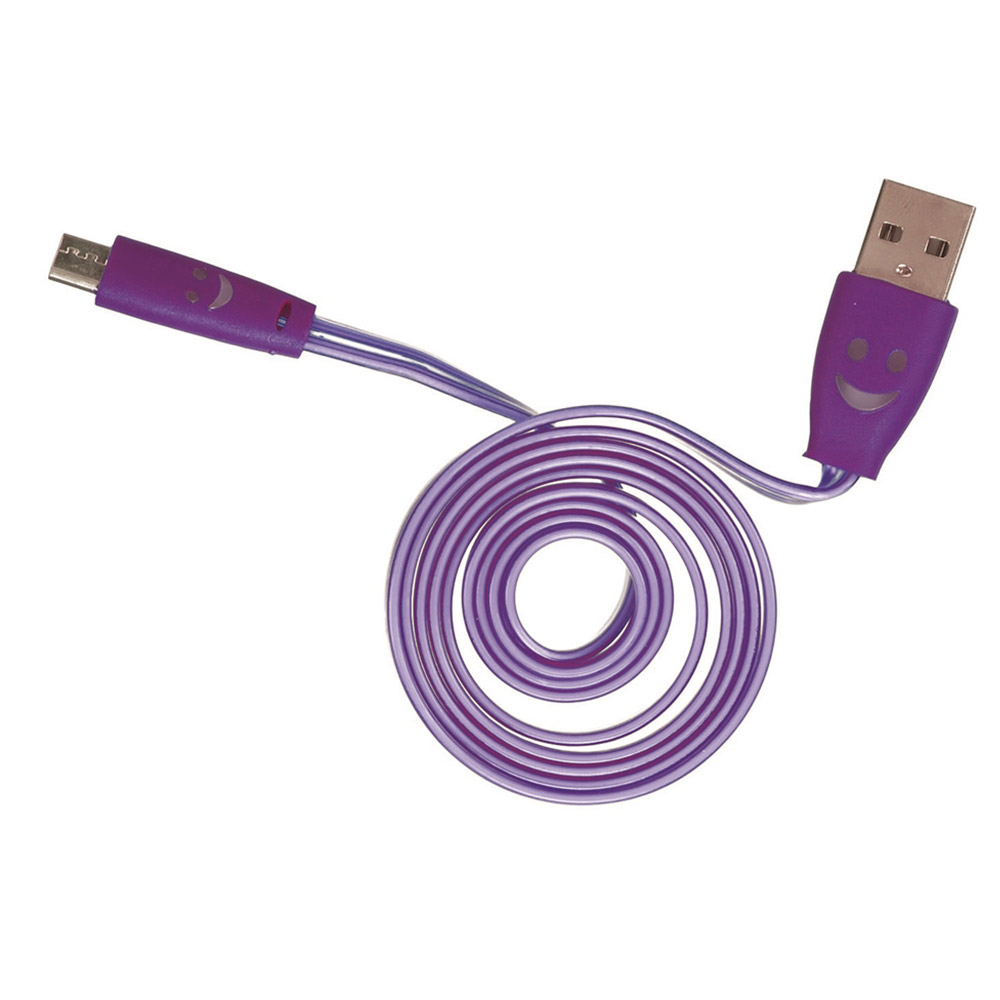 Câble Chargeur Micro USB 1mètre, Plat, Couleur Violet – Neuf Générique Pour Smartphone/tablette